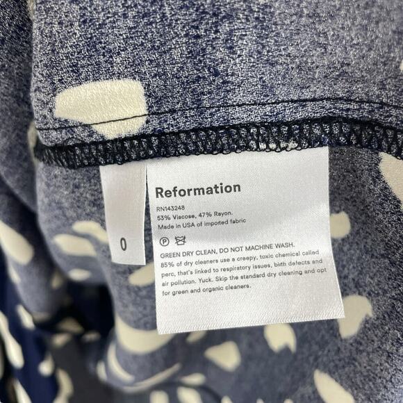 Reformation Cammi Long Sleeve Wrap Skirt Mini Dress Splatter Blue White Size 0 - Picture 6 of 10